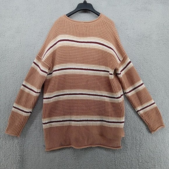 Hippie Rose Sweater Womens XL Tan Striped Waffle Knit Pullover Cable Knit - Picture 5 of 10